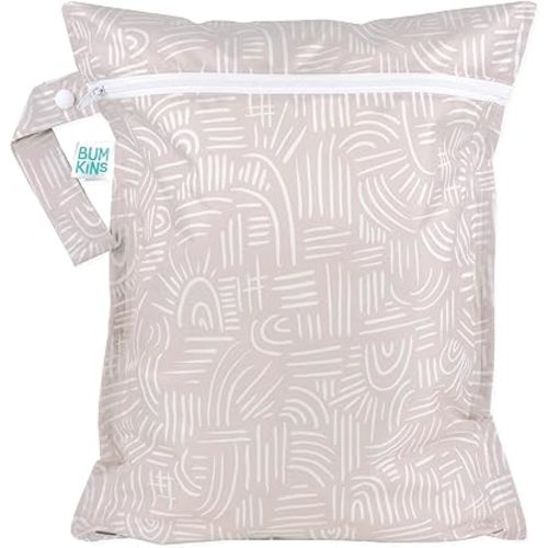Bumkins Waterproof Wet Bag for Baby, Travel, Swim Suit, Cloth Diapers, Pump Parts, Pool, Beach, Gym Clothes, Toiletry, Hook to Stroller, Daycare, Zipper Reusable Wetdry Packing Pouch, Boho Beige