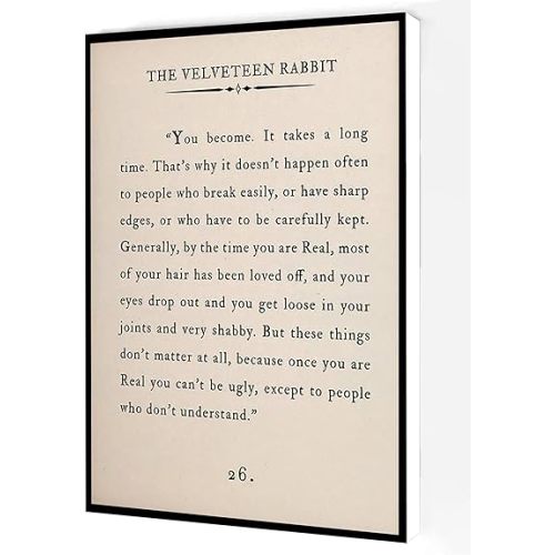 The Velveteen Rabbit Canvas Wall Art,Margery Williams Quote Poster,Book Page Print Modern Artwork Painting For Living Room Office Home Decoration 8''x12'' Framed