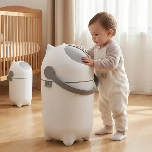Grebest Diaper Pail with Airtight Lid, Odorless Diaper Bin, 15 Liter/4 Gallon Nursery Trash Can, Holds Up to 16 Diapers, Easy to Clean, Portable Plastic Trash Can for Baby White