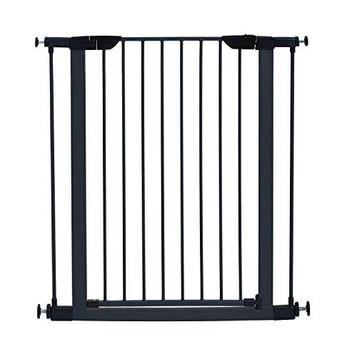 MidWest Homes for Pets 39 Inches Tall Walk-Through Steel Pet Gate, Pressure Mounted Dog Gate Measures 29 - 38 Inches Wide & Includes two 3-Inch-Wide Extensions, Graphite