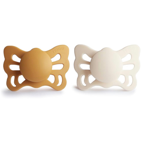 FRIGG Butterfly Anatomical SilkySoft Silicone Baby Pacifier | Made in Denmark | BPA-Free (Honey Gold/Cream, 0-6 Months)