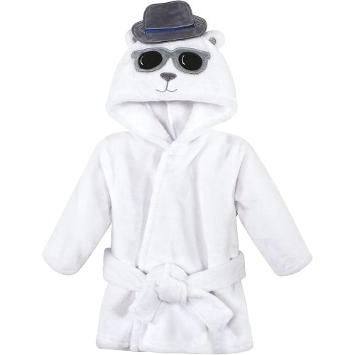 Hudson Baby Unisex Baby Plush Animal Face Bathrobe, Pink Floral, 0-9 Months