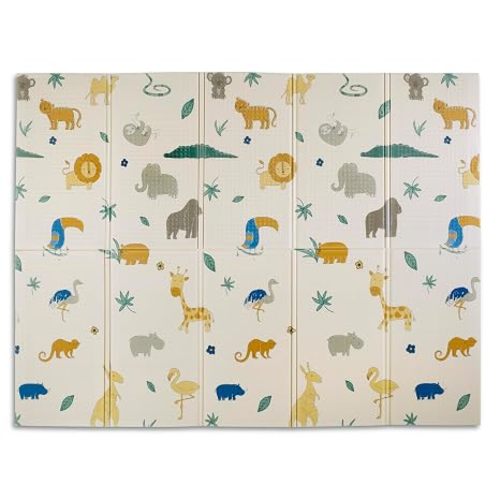 Safari Nuby Reversible Baby Floor Mat, 77" x 58" - Foldable and Lightweight Baby Play Mat for Floor - Easy Storage and Travel - Safari