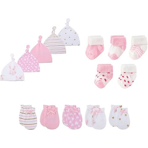 15 Pack Unisex New Born Boy Girls Hats Mittens Socks Sets Cotton Soft Infant Accessory 0-6 Months Baby Essentials