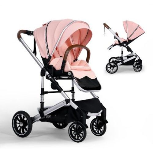 Kinder King Roc 1 Reversible Folding Baby Stroller, High Landscape, Adjustable Canopy, Anti-Shock, 5-Point Harness, Cup Holder, Pink