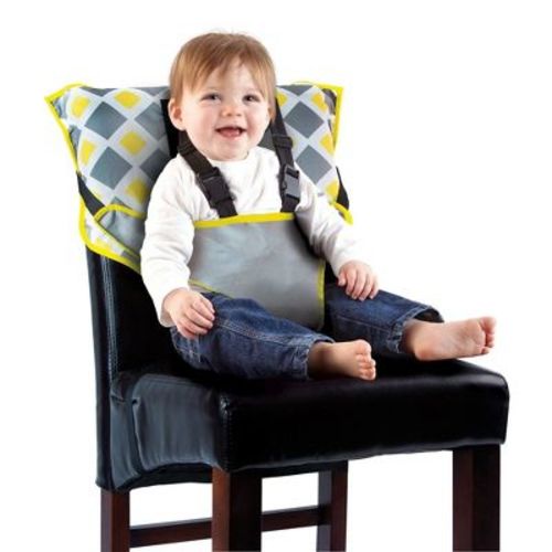 CozyBaby Portable Washable Cloth Travel Easy Seat High Chair w/ Click Setup, Reinforced Harness, and Machine Washable Fabric, Color: Charcoal w/ yellow