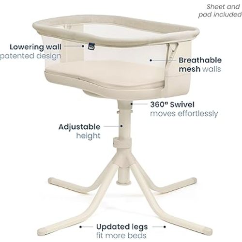 HALO® BassiNest® Swivel Sleeper 4.0 Signature, Over-Bed Baby Bassinet with 360 Rotation, Breathable Mesh, Lowering Wall for Easy Access, Oat