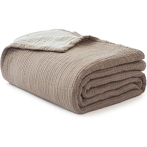 Simple&Opulence Cotton Muslin Blanket for Bed and Couch Soft Lightweight Breathable 4 Layering Gauze Blanket Home Décor for All-Season Queen Size(Coffee)