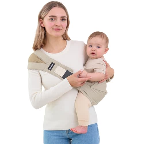 AUYEAZGO Toddler Sling Carrier - Premium Cotton, Expandable & Ergonomic, One Size Fits All, Ideal for 6-48 Months (11-44 lbs), Compact & Easy to Use, Beige