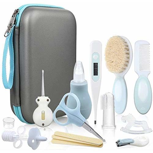 Lictin Baby Grooming Kit Newborn Care - 15PCS Baby Health Care Set Portable Baby Thermometer Kit, Safety Cutter Baby Nail Kit for Nursing Baby Girl Boys Heath and Grooming (Blue)