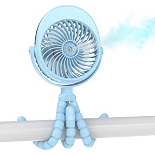 COMLIFE Misting Baby Stroller Fan, Rechargeable Battery Operated, 270° & 360° Pivoting, 50ml Portable Water Sprayer Misting Fan with Flexible Tripod Clip on Car Seat Crib Treadmill Bunk Bed