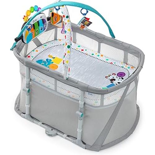 Baby Einstein Kick & Snooze 3-in-1 Foldable Playard, Bassinet and Musical Play Gym, Includes Fitted Sheet, 3-Step Easy Fold, Piano Toy with 25+ Minutes of Music, Grows with Baby, Ages 0 Months and Up