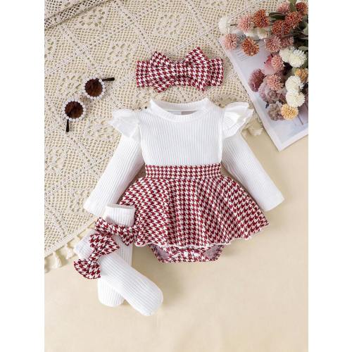 1 Pc Infant Girls Cute Patchwork Long Sleeve Romper, Suitable For Spring And Autumn | SHEIN USA