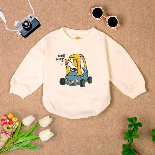 Goose Car Blue Romper Sweatshirt, Silly Honk Honk Baby Outfit, Cute Long Sleeve Infant Clothing, Perfect for Thanksgiving, Unique Baby Gift