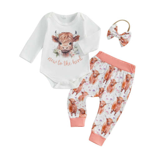 NEW TO THE HERD Highland Cow Coral Outfit - Hazel & Bo