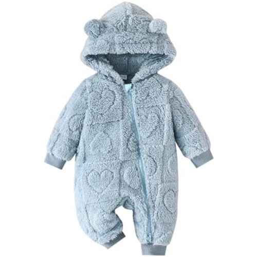 Newborn Fluffy Baby Girls Winter Romper Solid Color Onesie Plush Hooded Long Sleeve Jumpsuits Fashion Clothes