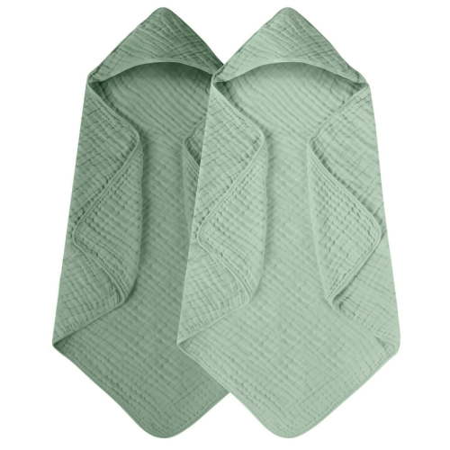 Yoofoss Hooded Baby Towels for Newborn 2 Pack 100% Muslin Cotton Baby Bath Towel with Hood for Babies, Infant, Toddler and Kids, Large 32x32Inch, Soft and Absorbent Newborn Essential