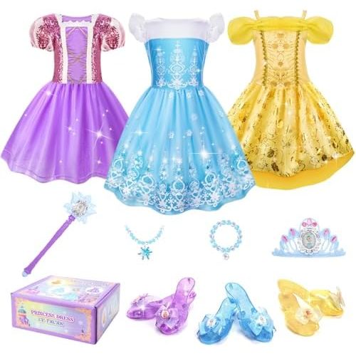 Meland Princess Dress Up for Girls 3-6, Dress Up Clothes for Girls with Princess Shoes Toy, Birthday Gift for Toddlers Girls
