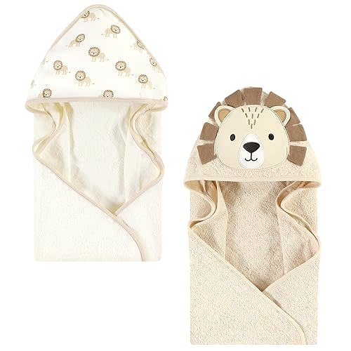 Hudson Baby Unisex Baby Cotton Animal Face Hooded Towel, Lion, One Size