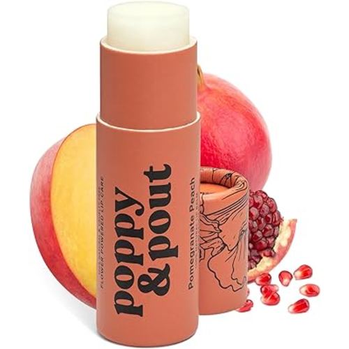 Poppy & Pout Pomegranate Peach Jumbo Lip Balm | All Natural Lip Balms & Moisturizers | Hydrates with Beeswax, Vitamin E, Organic Coconut Oil | Cruelty-Free | Lip Balm in Recyclable Cardboard Tube