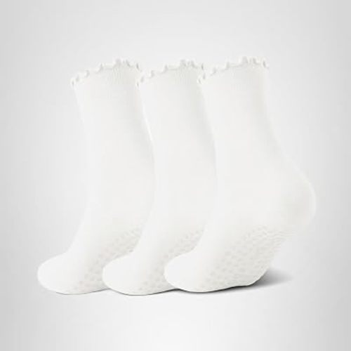 3 Pairs Pilates Socks with Grips Non-slip Ruffle Yoga Sock Grip Sock for Women