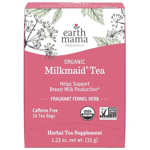 Earth Mama Organic Milkmaid® Tea | Lactation Support Herbal Tea Bags for Breastfeeding, Decaf Lactation Supplement for Increased Breast Milk Production, With Milk Thistle & Fenugreek (16 Count)