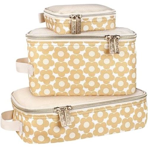 Itzy Ritzy Packing Cubes for Travel – Set of 3 Packing Cubes or Travel Organizers; Each Travel Cube Features a Mesh Top, Double Zippers and a Fabric Handle (Milk & Honey)
