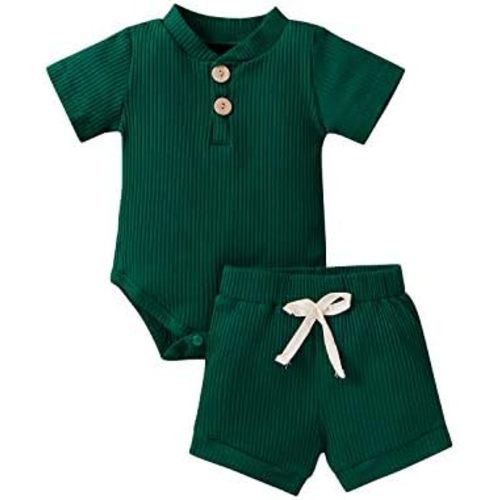 Ledy Champswiin Summer Newborn Baby Boy Girl Clothes Set Ribbed Outfits Unisex Infant Solid Short Sleeve Tops Shorts 2PCS