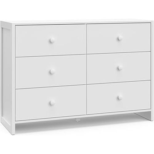 Storkcraft Calabasas 6 Drawer Dresser (White) - GREENGUARD Gold Certified, 6 Drawer Dresser with Interlocking Drawer System, Dresser Drawer Organizer for Kids' Bedroom