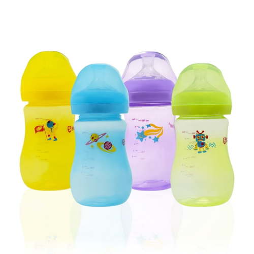 S Shield Baby Crystal Feeding Bottles Slow Flow Breast-Like Nipple With Anti-Colic Valve with Travel Caps, Made with Polypropylene and BPA FREE,- 12M+ - 9oz/260ml (Pack Of 4)