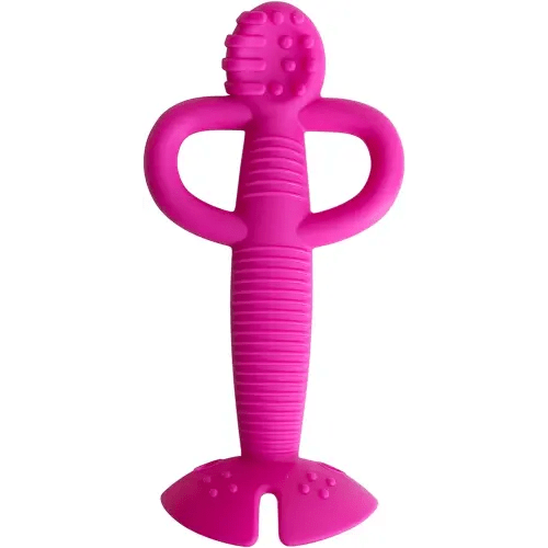 Busy Baby Teething Spoon - 2-in-1 Teether and Training Spoon for Teething Babies and Toddlers to Master Self Feeding - Dishwasher Safe - BPA Free - Made from Food Grade Silicone - Pink