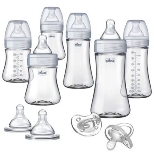 Chicco Duo Deluxe Hybrid Baby Bottle Gift Set With Invinci-glass Inside/plastic Outside - Gray - 10pc