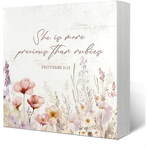 Girl Nursery Decor,Baby Girl Nursery Decor,Proverbs 3:15 Sign,Wildflower Flower Nursery Bible Verse Floral Wooden Box Desk Decor for Bedroom Playroom Baby Girl Gift 5x5 Inch