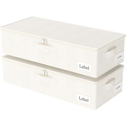 Yawinhe Underbed Bags, Storage Containers Bags with Lid, Foldable Blanket Bins, with Sturdy Zipper und Label Holders, for Clothing, 23.6''Lx11.8''Wx6''H, 2 Pack, Beige