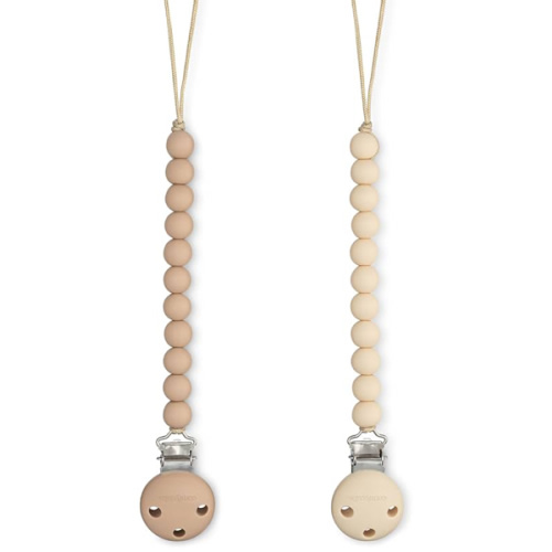 Comfy Cubs Pacifier Clips 2 Pack - 100% Food Grade Silicone Baby Pacifier Clips, BPA & PVC Free - CPSIA Certified, Lightweight and Flexible Baby Gifts - Beige & Light Beige