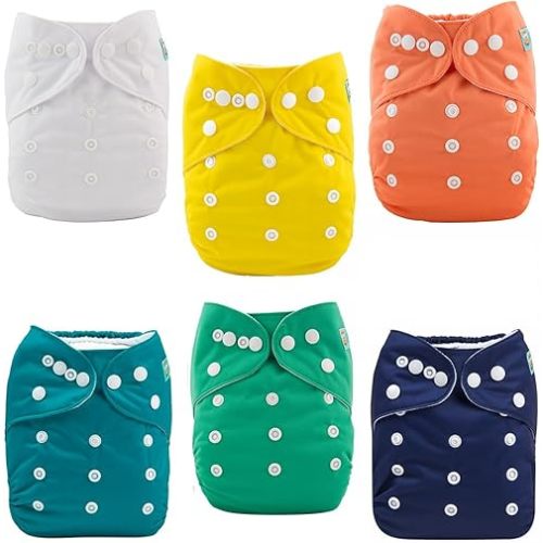 ALVABABY Baby Cloth Diaper 6 Pack with 12 Inserts One Size Cloth Diaper Covers Adjustable Washable Reusable for Baby Girls and Boys