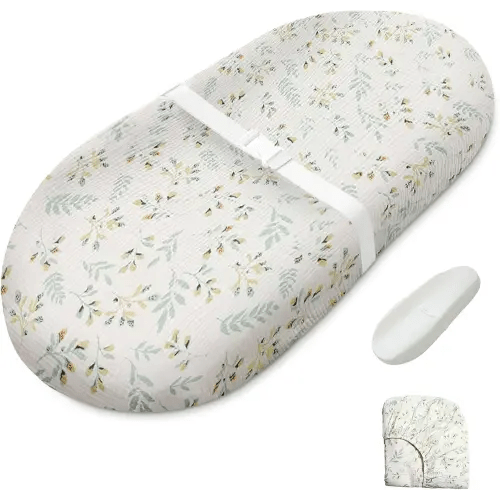 Blissful Diary Muslin Baby Changing Pad with Waterproof Lining Foam, Baby Changing Table Pad with Cover for Dressers (Botanical Leaf, Avocado)