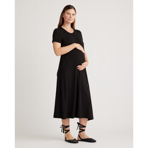 Bamboo Jersey Maternity & Nursing T-Shirt Dress in Black
