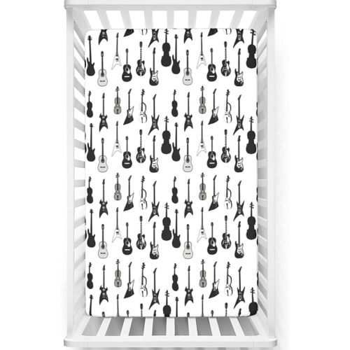 Music Themed Fitted Crib Sheet,Standard Crib Mattress Fitted Sheet Toddler Bed Mattress Sheets-Baby Crib Sheets for Girl or Boy,28“ x52“,White Black Grey