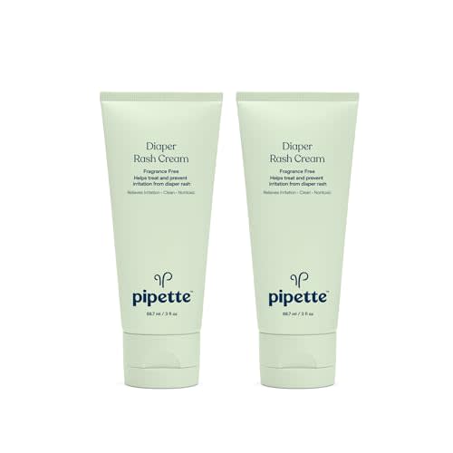 Pipette Diaper Rash Cream - Relieve & Prevent Diaper Rash with Non-Nano Zinc Oxide, Fragrance-Free Baby Butt Cream, Non-Toxic Daily Protective Balm, 3 fl oz (2 Pack)