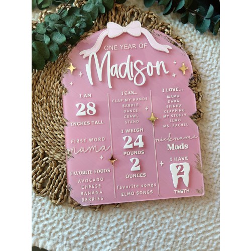 Coquette First Birthday Milestone Acrylic Sign, Bow First Birthday Sign, Bow First Birthday Theme, Coquette First Year Milestone Board