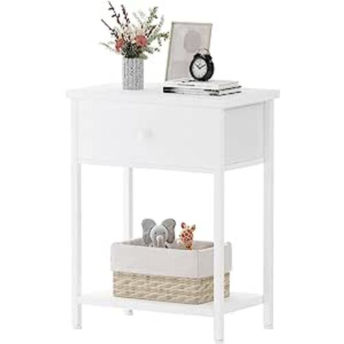 Amazon.com: White Nightstand with Drawer, Small Night Stand with Shelf Storage End Table for Bedroom, Dorm, Modern Bedside Tables : Home & Kitchen