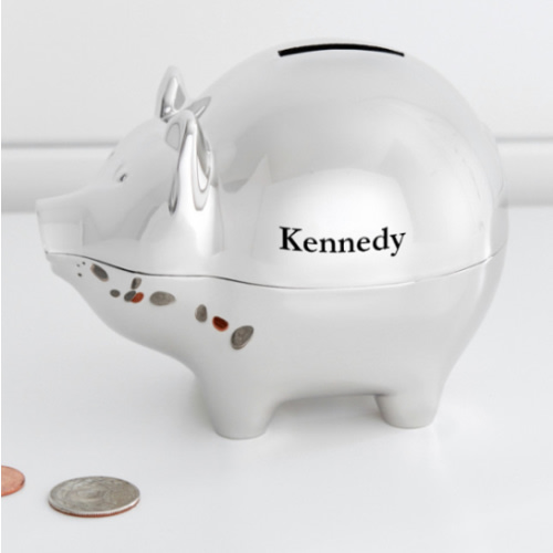 Silver Piggy Bank | Garamond (Style 17) Kennedy