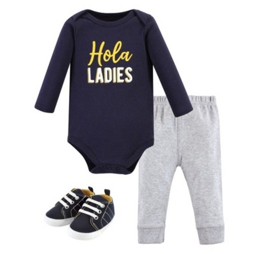 Hudson Baby Infant Boy Cotton Bodysuit, Pant and Shoe Set, Hola Ladies Long Sleeve, 9-12 Months