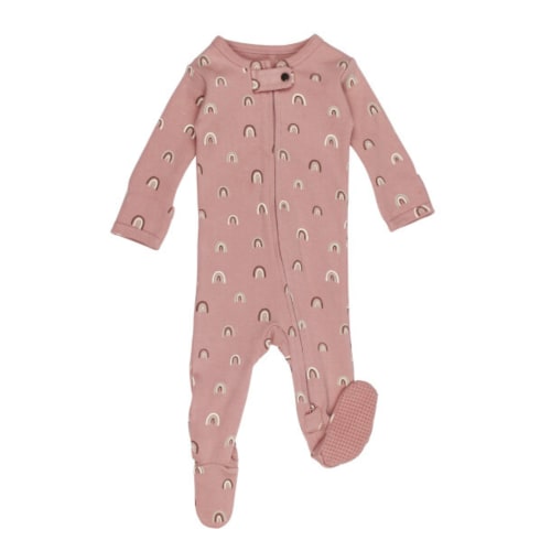 Organic Zipper Footie, Mauve Rainbow