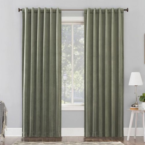 Amherst Velvet Noise Reducing Thermal Back Tab Extreme Blackout Curtain Panel - Sun Zero, Color: Moss Green, Size: 84"x50"