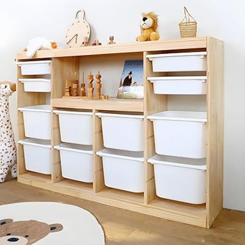 LITFAD Wooden Closed Back Kids Bookshelf Freestanding Bookcase Modern Display Cabinet Shelf with Drawers Children Toy Storage Cabinet for Bedroom, Living Room - 61" L x 12" W x 39" H White