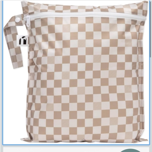 Roamio Waterproof Wet Bag for Baby, Travel, Swim Suit, Cloth Diaper, Pump Parts, Pool, Gym Clothes, Beach, Toiletry, Hook to Stroller, Daycare, Zipper Reusable Bag, Wetdry Packing Pouch, Beige Check