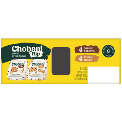 Chobani Flip Low-Fat Greek Yogurt S'more S'mores & Cookie Dough 4.5 oz 8PK