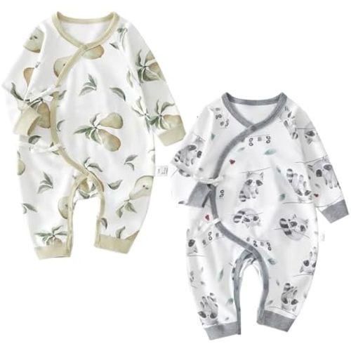 100% Organic Cotton 2-Piece Soft 0-6 Months Baby Romper Jumpsuits for Boys and Girls Unisex Long Sleeve